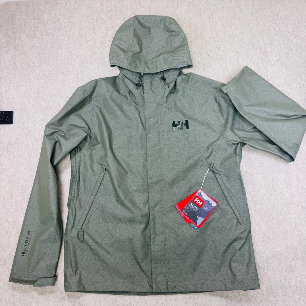 Helly Hansen Rain Jacket Mens XL Green Helly Tech Performance Packable 62995